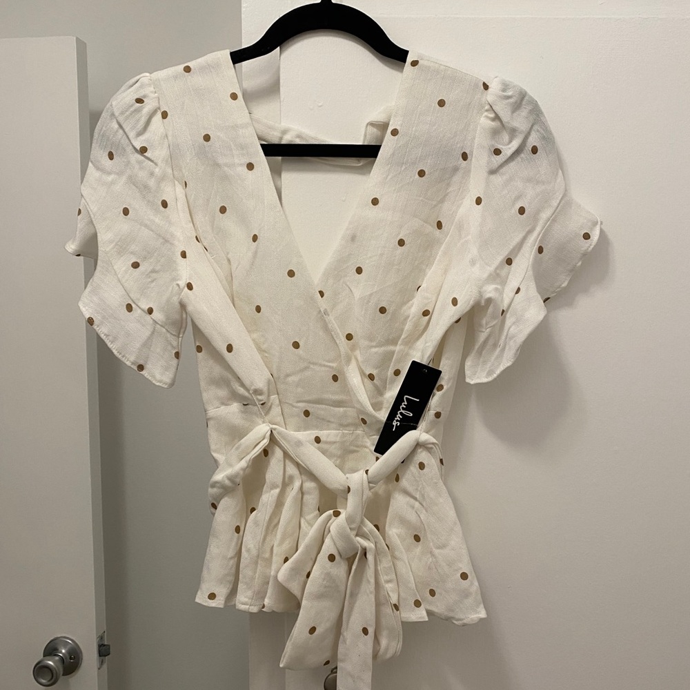 Lulu’s White Polka Dot Tie Blouse